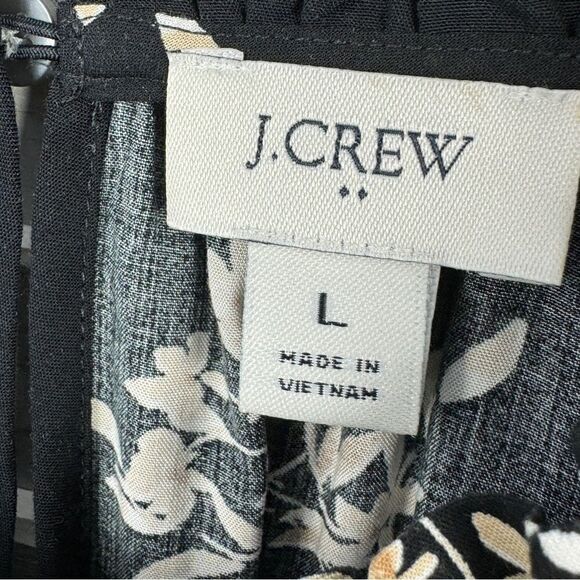 J. Crew Floral Smocked Ruffle Trim Blouse Black Tan Large - Picture 9 of 12